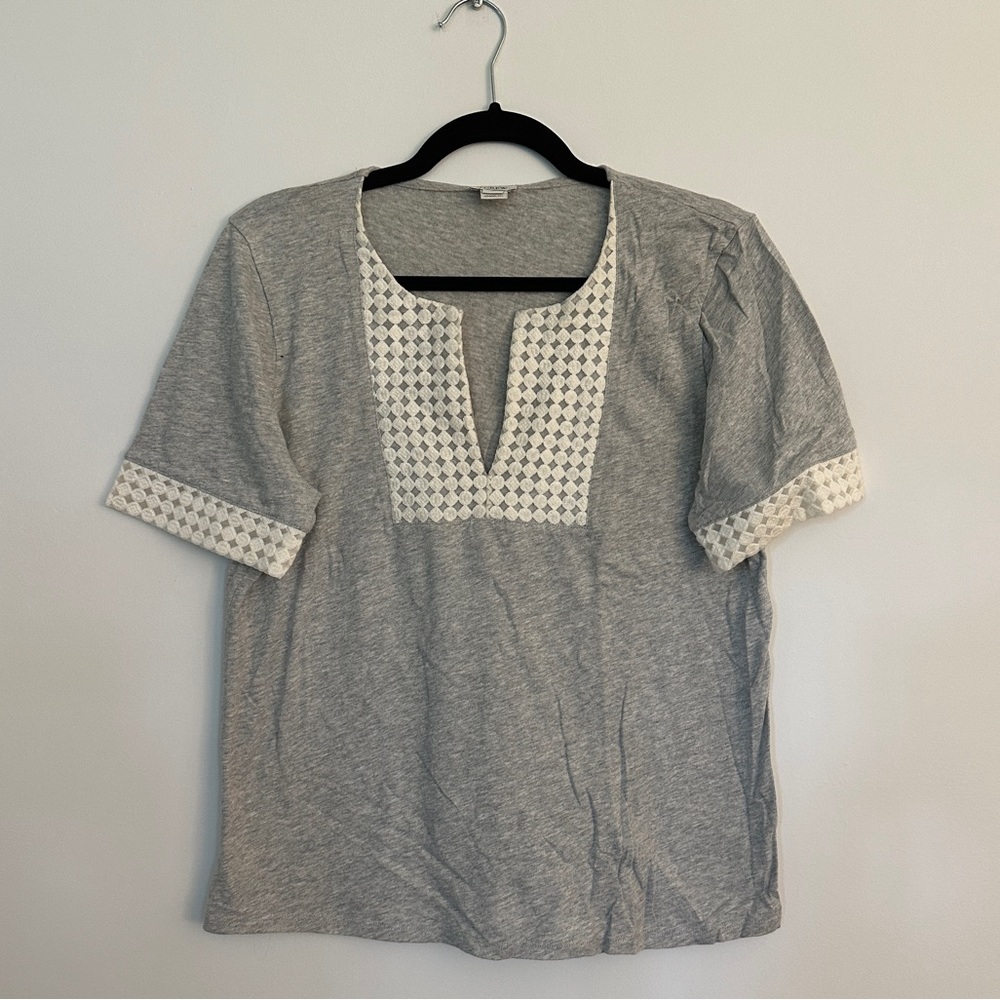 J.Crew Short Sleeve Tee with embellished bib and sleeves, Medium